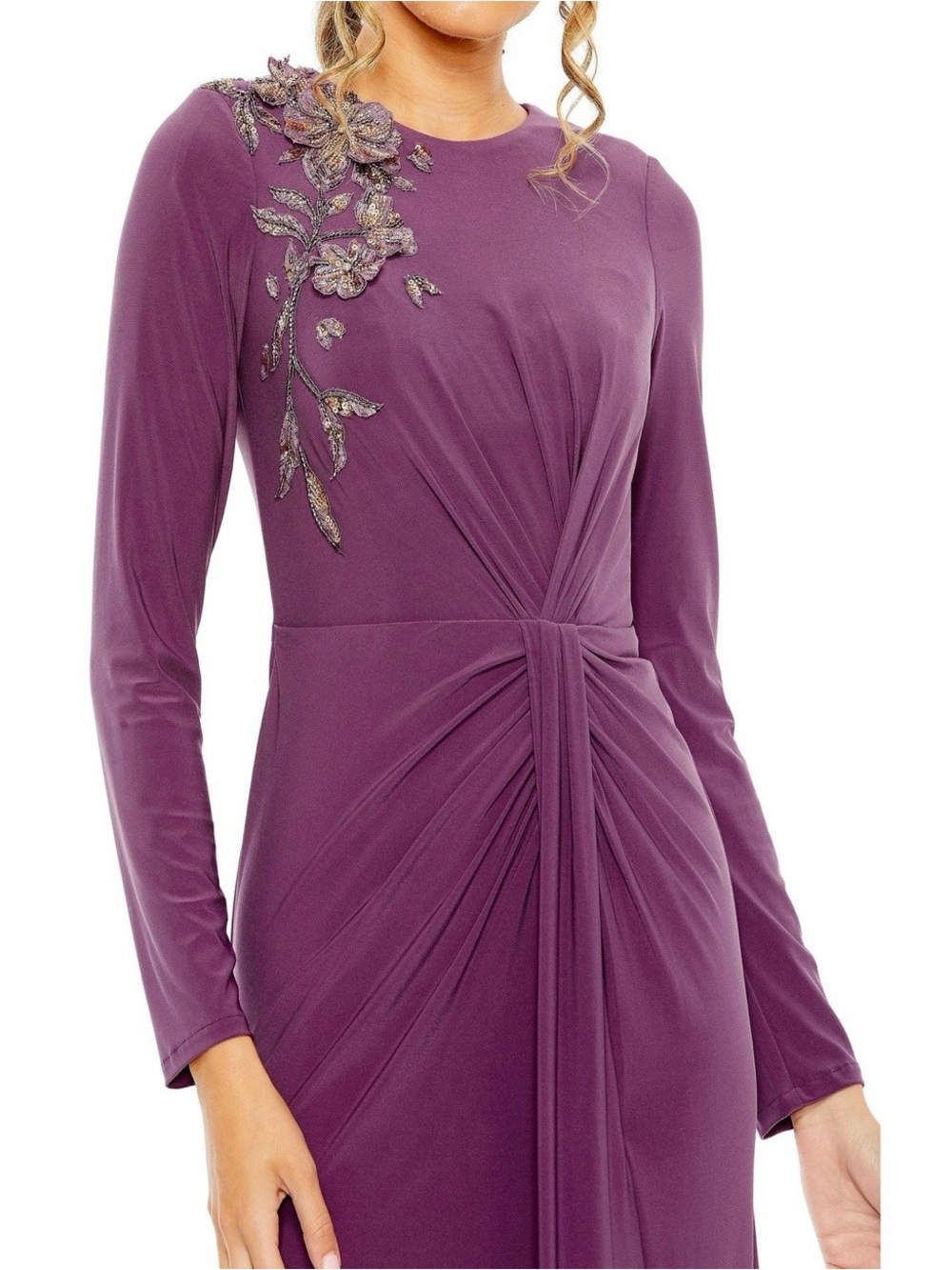 Mac Duggal 42106 Jersey High Neck Long Sleeve Embellished Gown Size 12 Formal